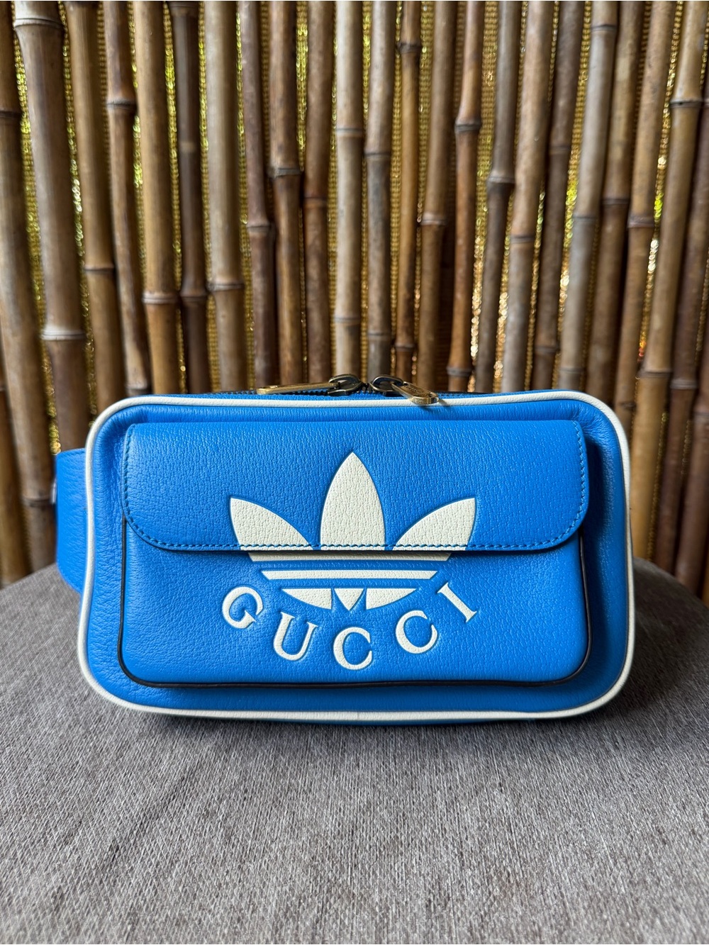 GUCCI X ADIDAS Textured Dollar Calfskin Belt Bag Blue